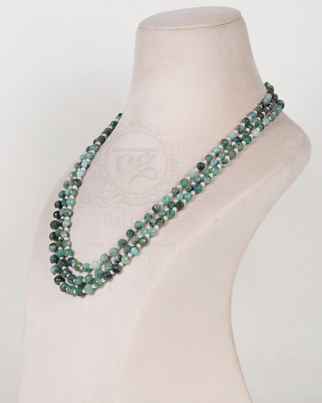 Natural Emerald And Pearl gemstone Round Beads Necklace Jewelry