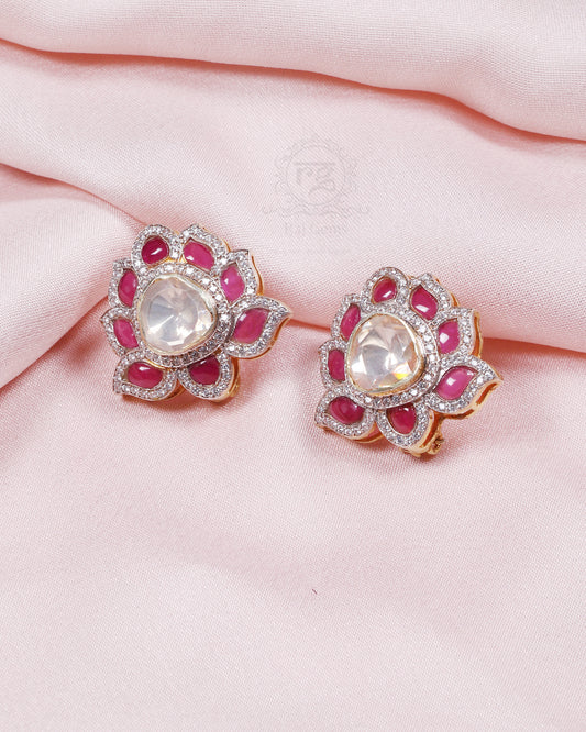 925 Silver Moissanite Pink Gemstone Earring