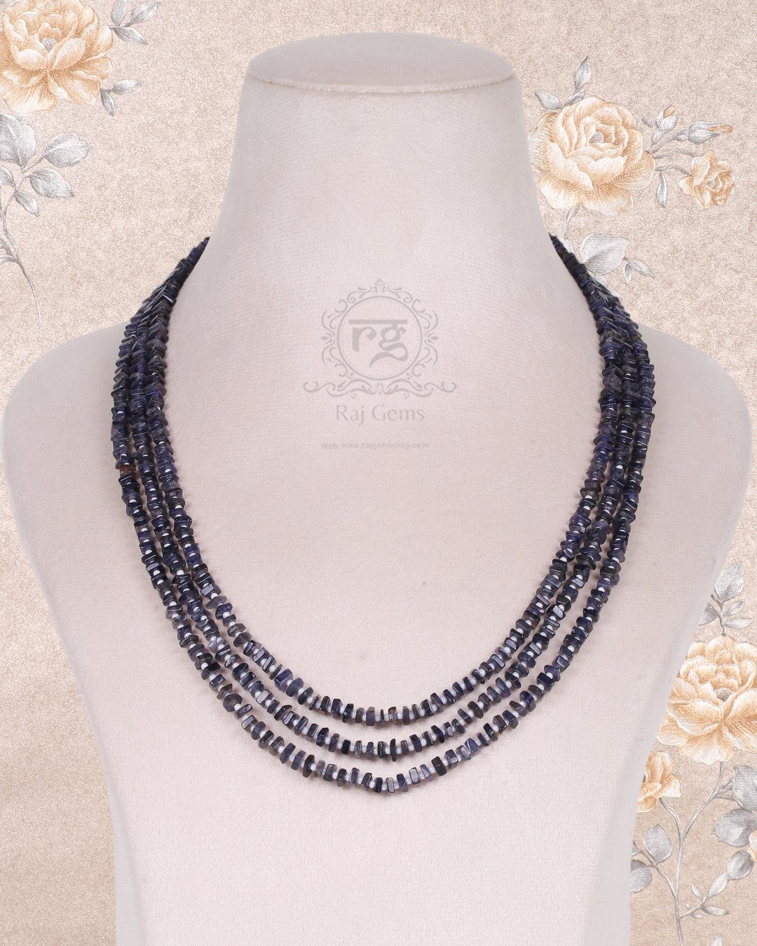 Iolite And Pearl Gemstone Beads Necklace Jewelry