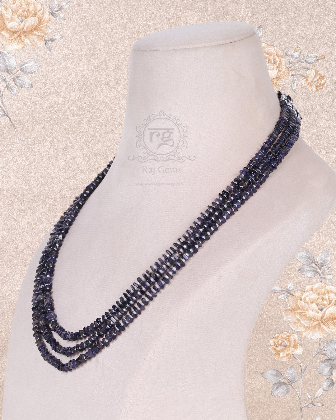 Iolite And Pearl Gemstone Beads Necklace Jewelry