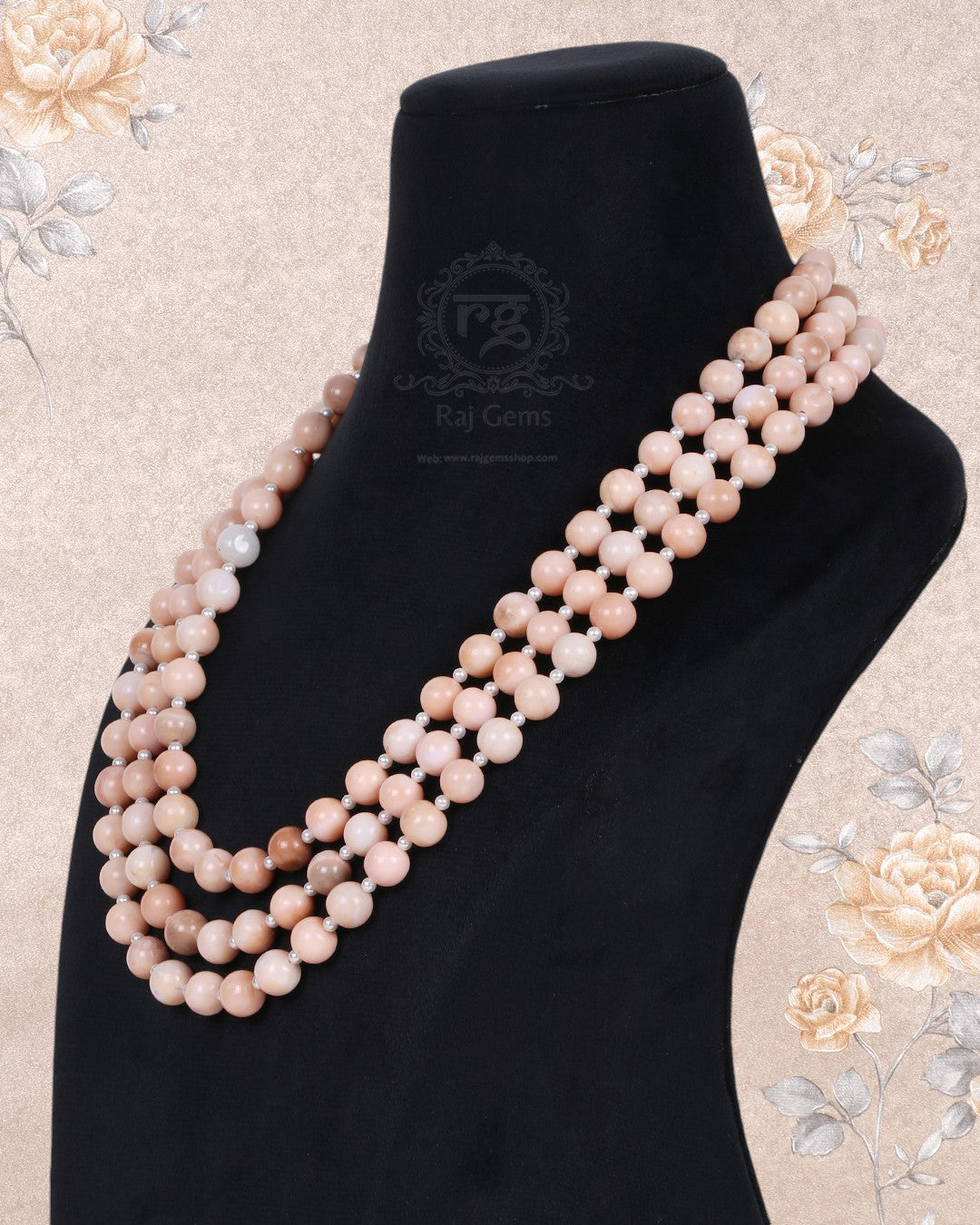 Semi Precious Peach Gemstone Beads Necklace Jewelry