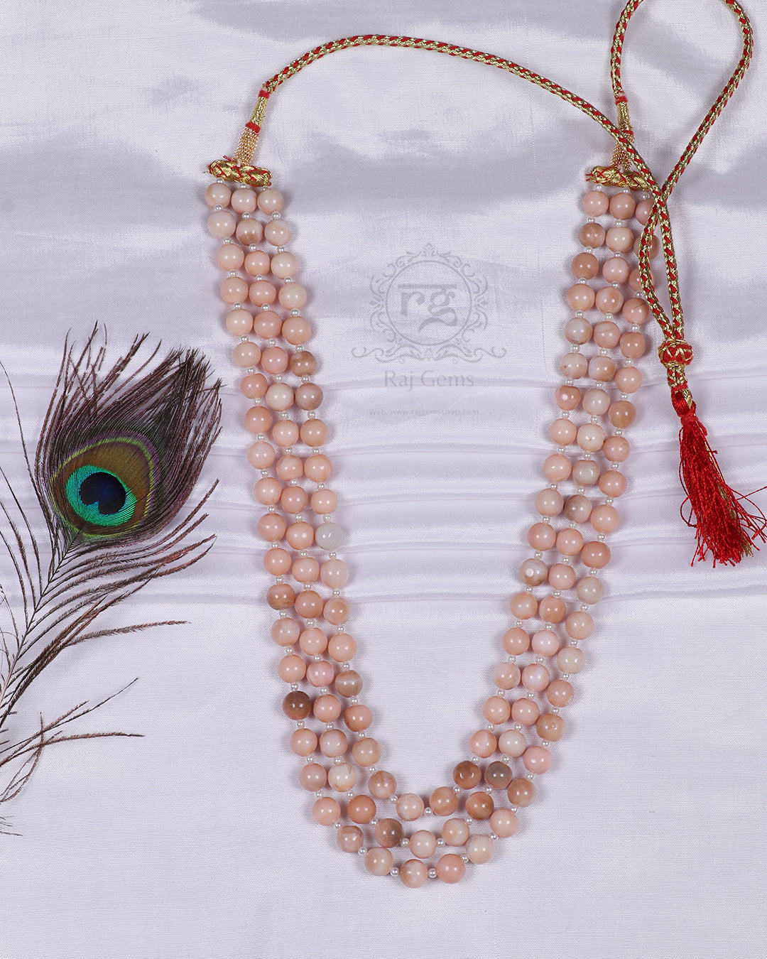 Semi Precious Peach Gemstone Beads Necklace Jewelry