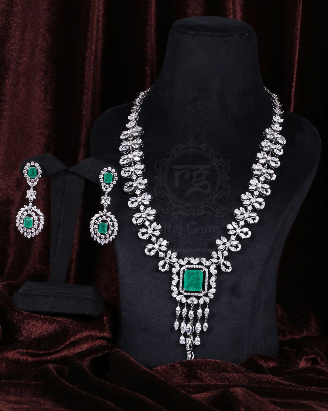 925 Silver Green Necklace Jewelry Set