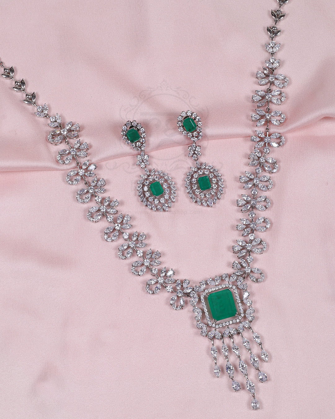 925 Silver Green Necklace Jewelry Set