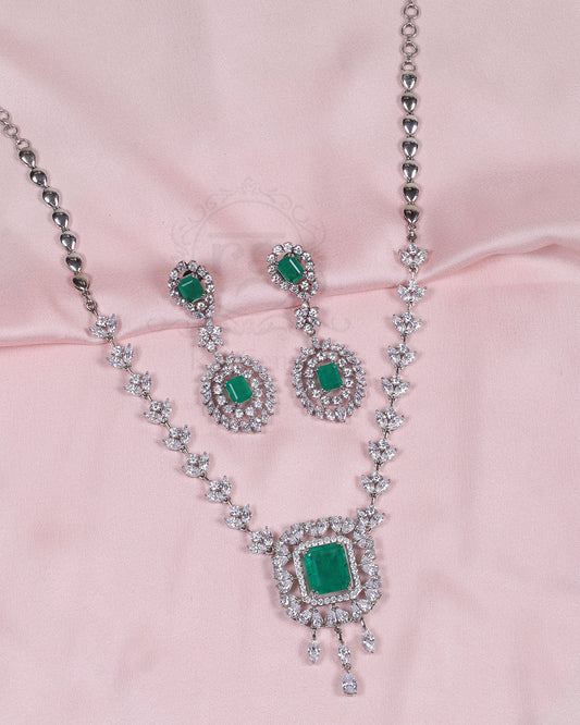 925 Silver Green Necklace Jewelry Set