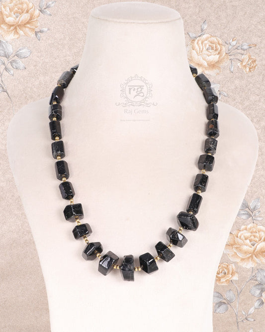 Natural Black Tourmaline Gemstone Beads Necklace Jewelry