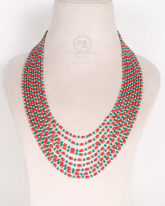 Natural Coral & Green Onyx Gemstone Beads Necklace Jewelry