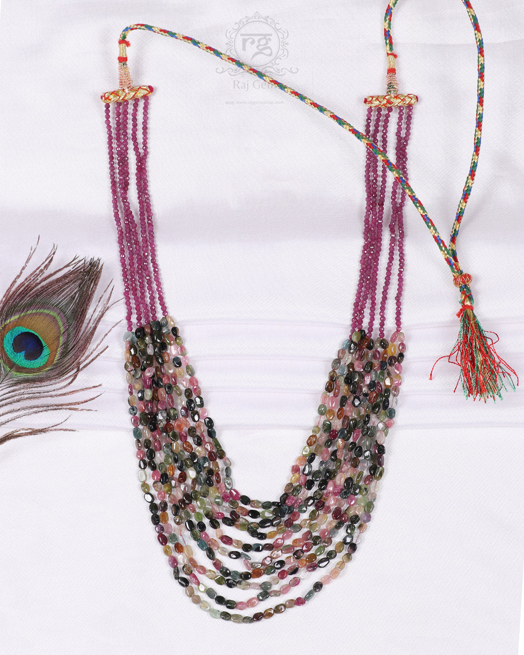 Natural Multi Tourmaline & Ruby Gemstone Beads Necklace