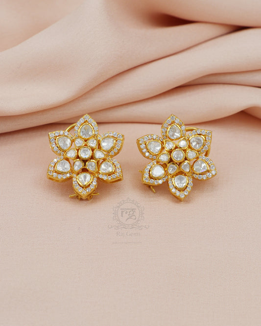 925 Silver Moissanite Polki Stud Earring