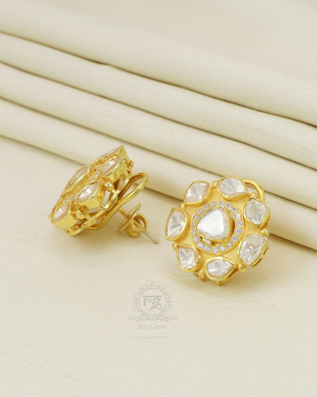 925 Silver Moissanite Polki Stud Earring