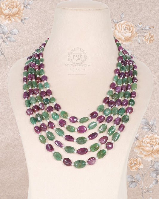 Natural Ruby And Emerald Gemstone Beads Necklace