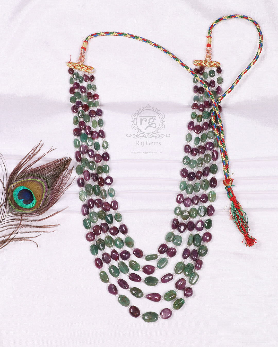 Natural Ruby And Emerald Gemstone Beads Necklace