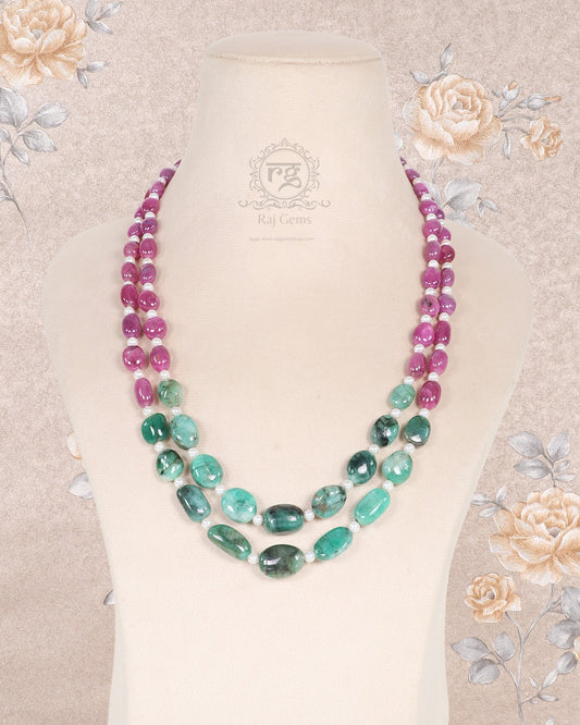 Natural Ruby And Emerald Gemstone Beads Necklace