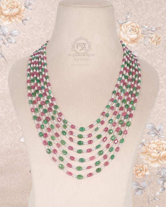 Natural Ruby And Emerald Gemstone Beads Necklace Jewellery