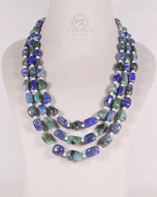 Natural Lapis Lazulli & Emerald Gemstone Beads Necklace Jewelry