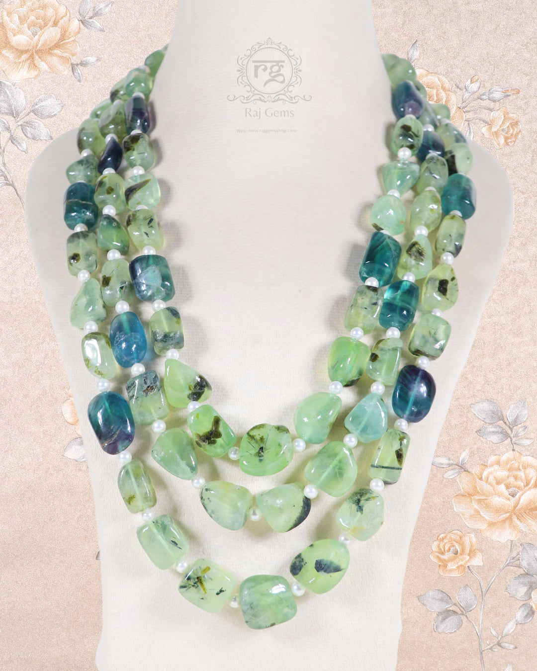 Natural Fluorite & Prehnite Gemstone Beads Necklace Jewelry