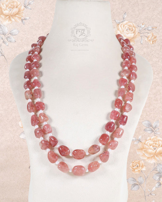 Natural Pink Strawberry Quartz Gemstone Beads Necklace Jewelry