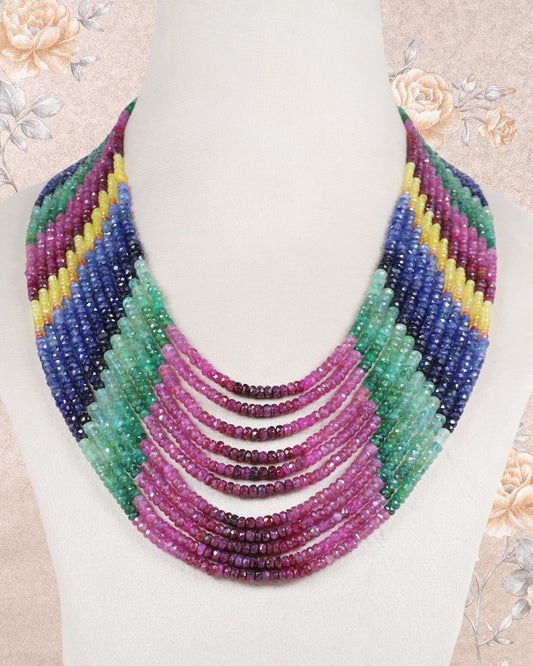 Fine Quality Natural Multi Sapphire Gemstone Beads Necklace Jewelry