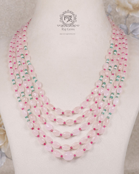 Natural Morganite, Emerald, Pearl, Ruby Gemstone Beads Necklace