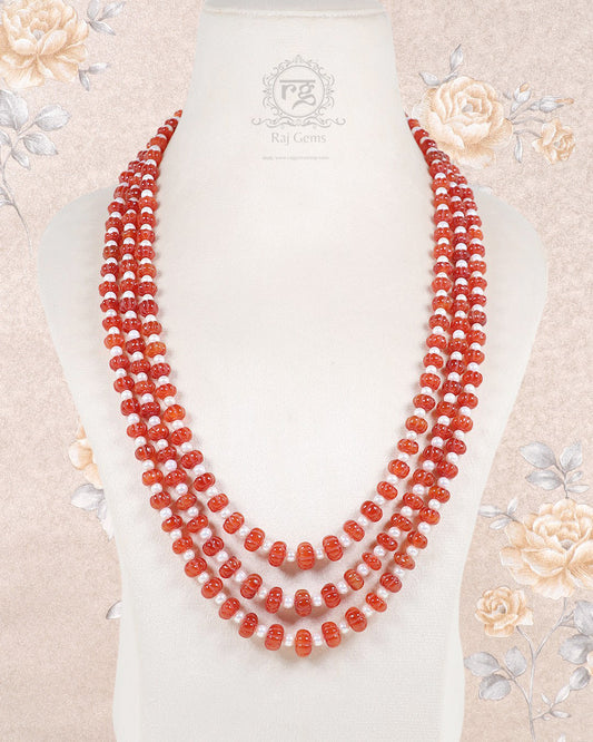 Natural Carnelian & Pearl Gemstone Beads Necklace Jewelry