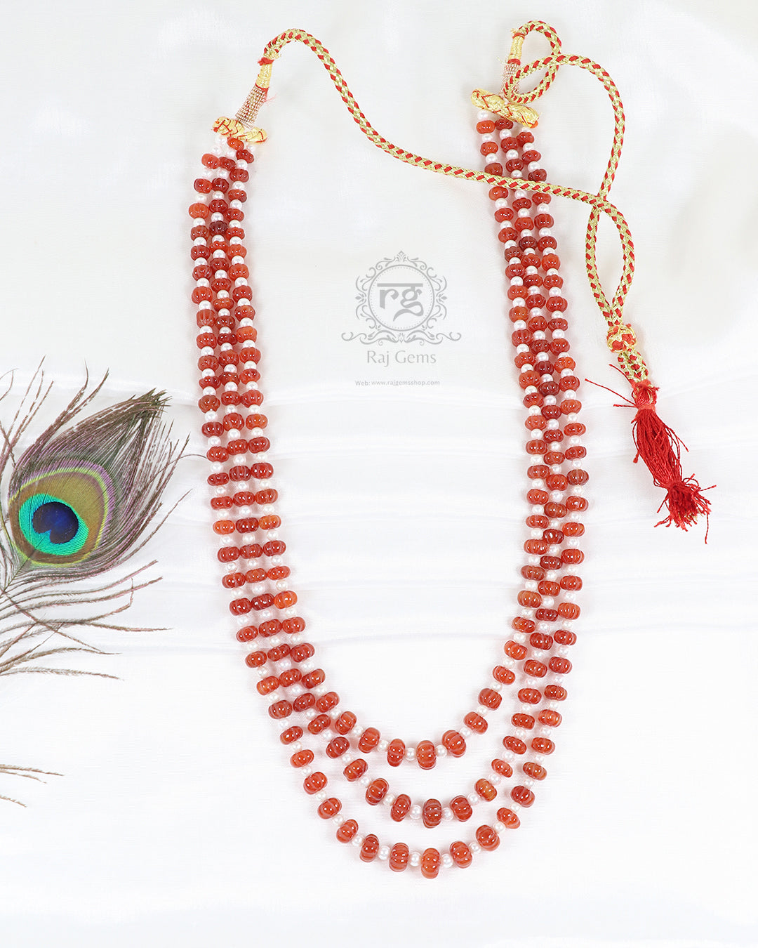 Natural Carnelian & Pearl Gemstone Beads Necklace Jewelry