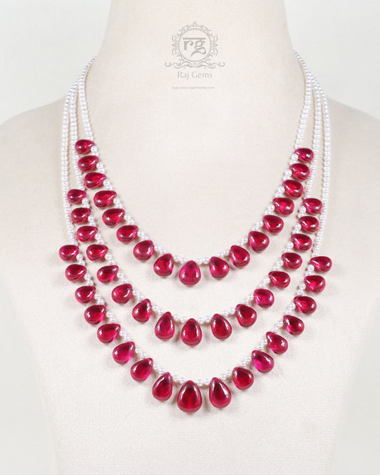 Imitation Ruby & Pearl Gemstone Beads Necklace Jewelry