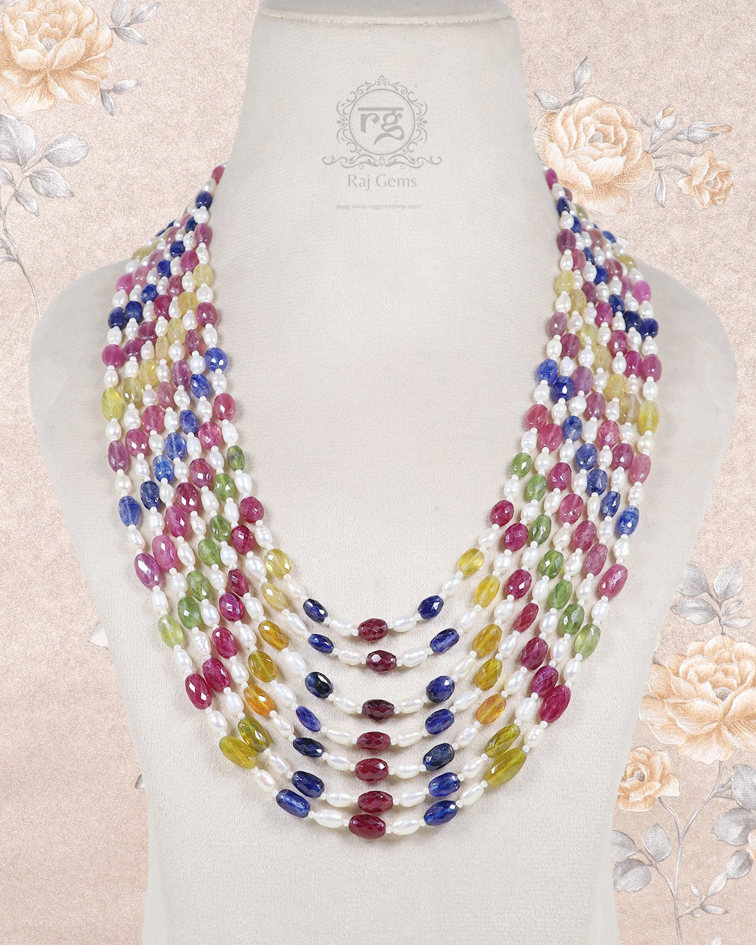 Natural Multi Sapphire & Pearl Gemstone Beads Necklace Jewelry