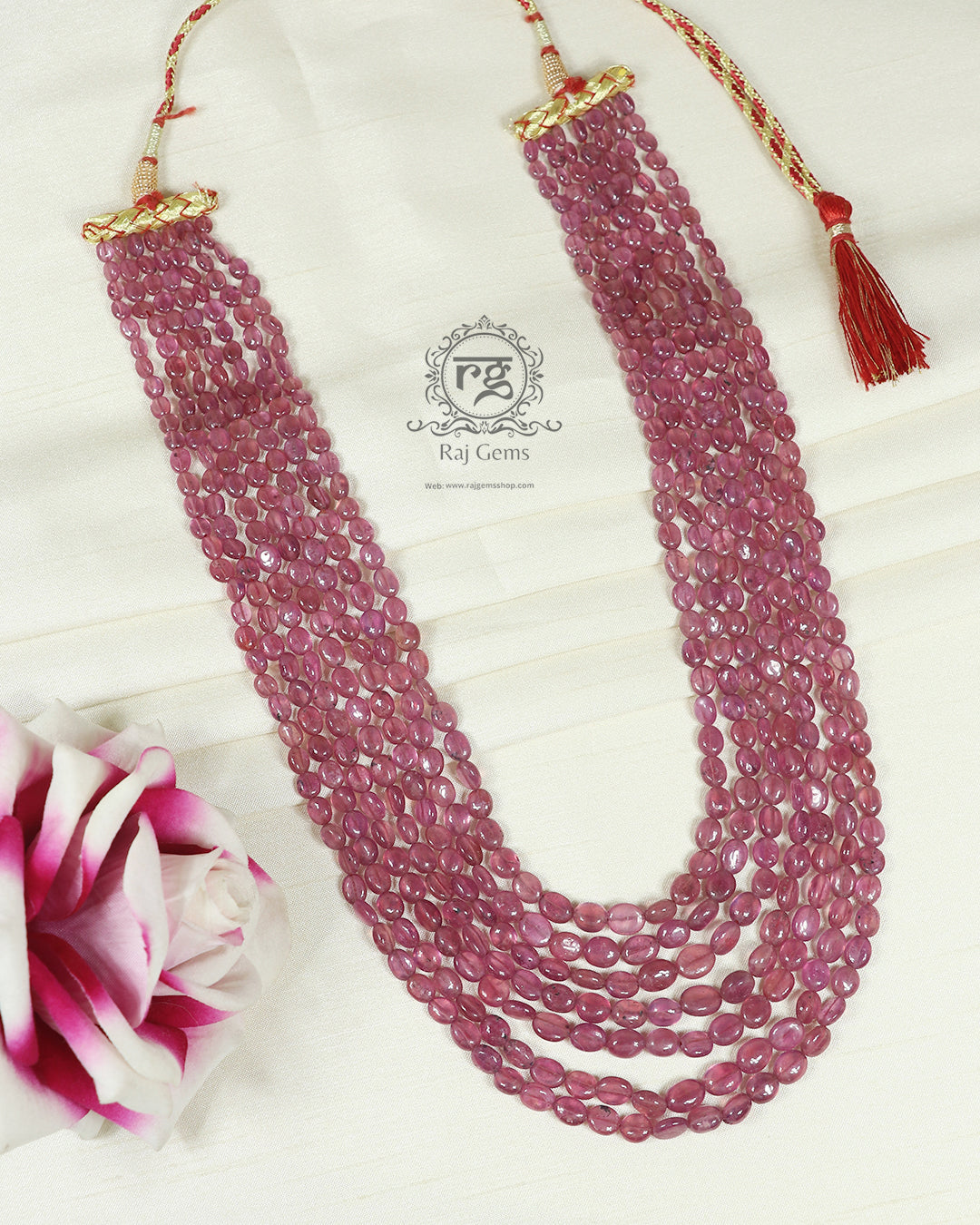 Natural Ruby Gemstone Oval Beads Necklace Jewelry