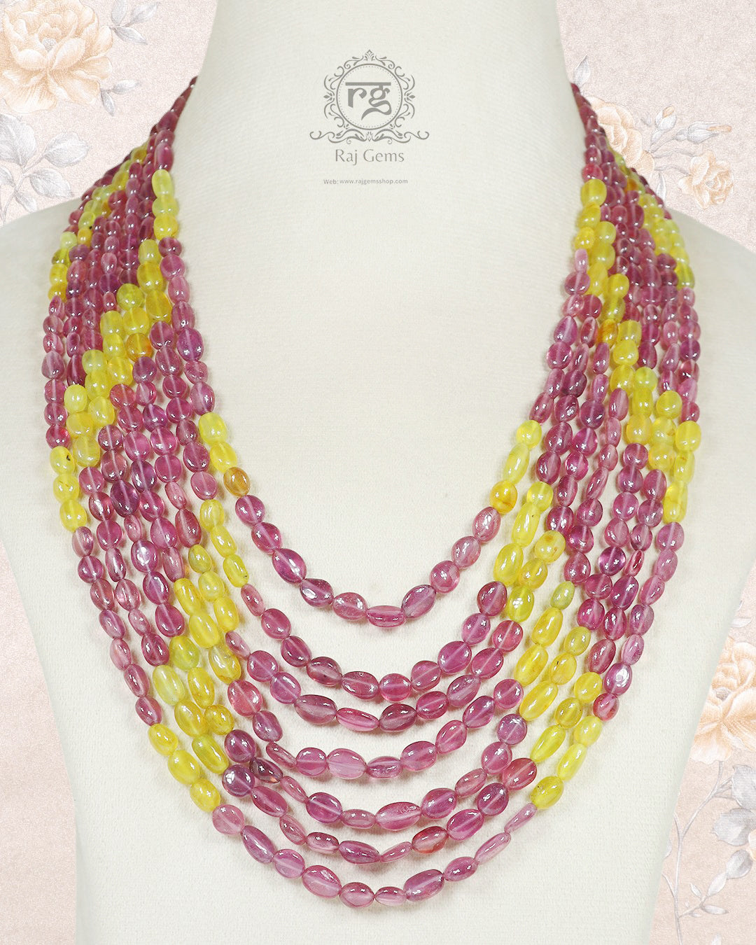 Natural Ruby and Yellow Gemstone Beads Necklace Jewelry