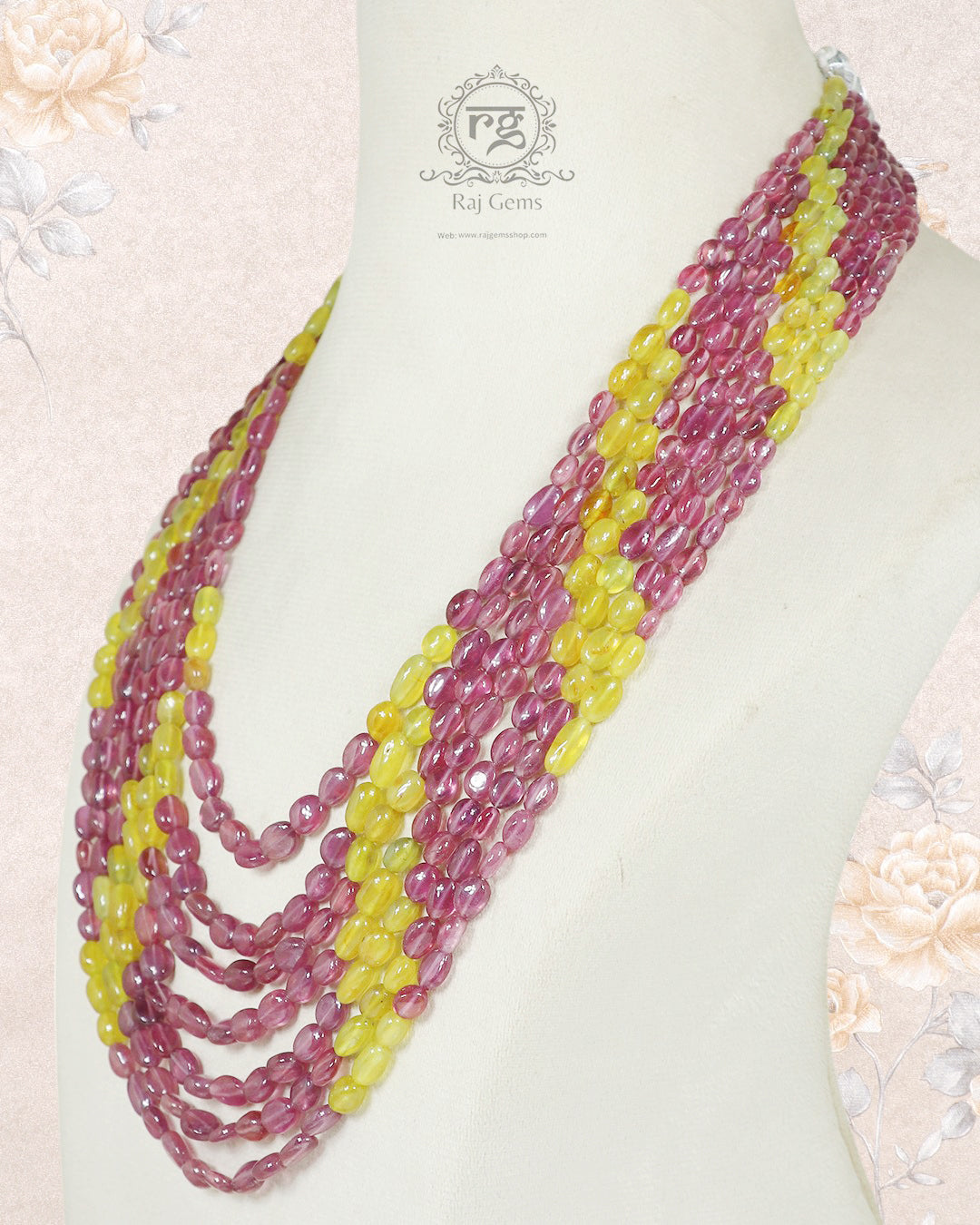 Natural Ruby and Yellow Gemstone Beads Necklace Jewelry