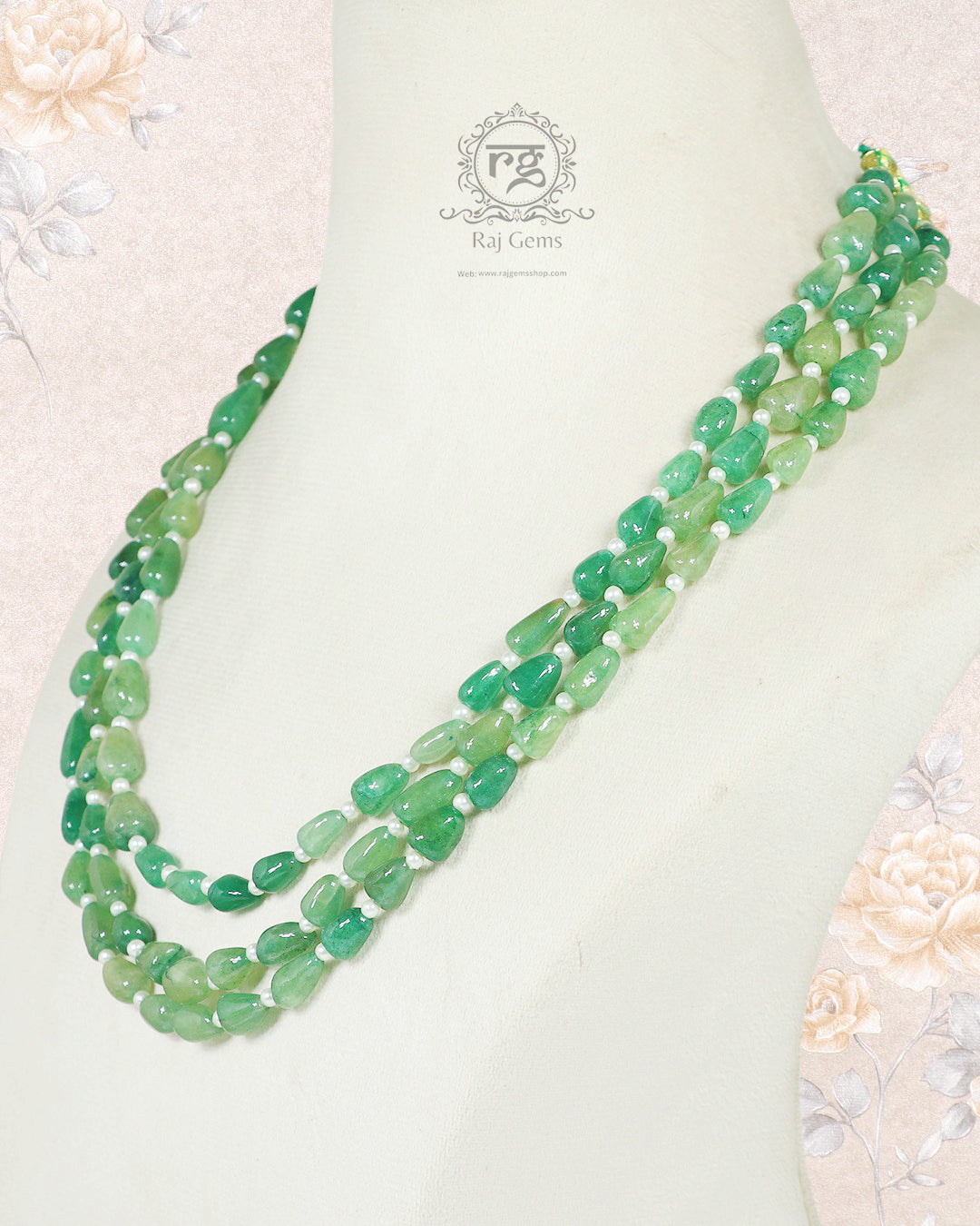 Natural Green Quartz & Pearl Gemstone Beads Necklace Jewelry