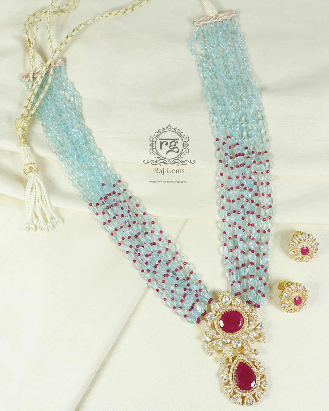 Natural Ruby & Aquamarine beads Gemstone Necklace Jewelery