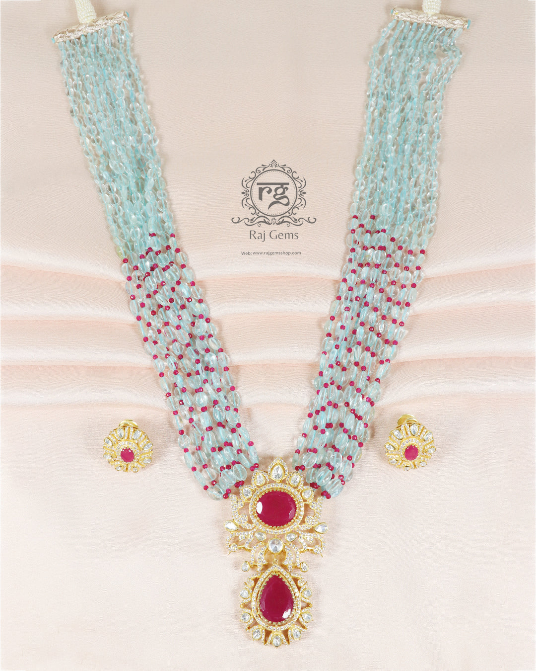 Natural Ruby & Aquamarine beads Gemstone Necklace Jewelery