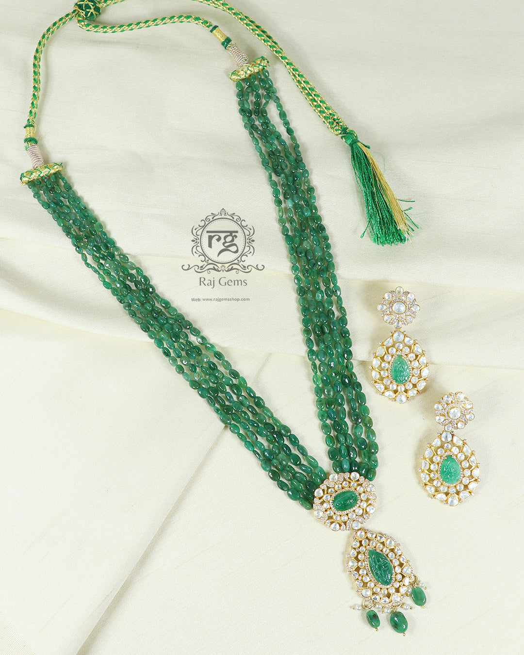 925 Pure Silver Designer emerald Necklace