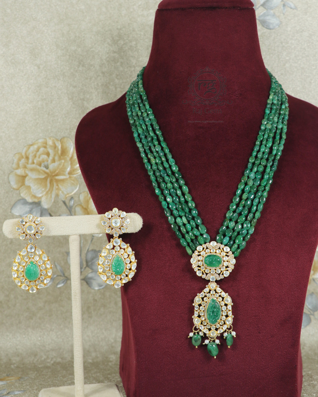 925 Pure Silver Designer emerald Necklace