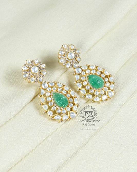 925 Silver Polki Green Earring