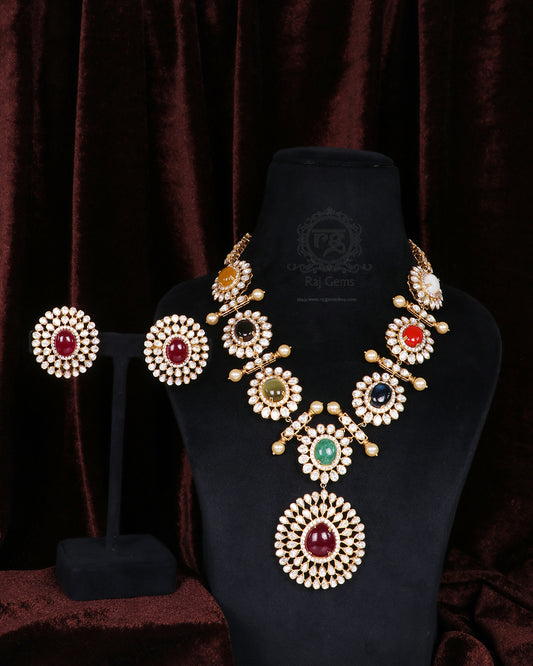 925 Silver Navratan Designer Necklace