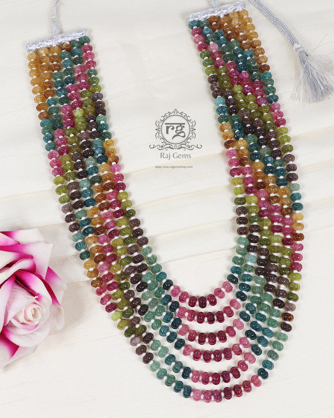 Natural Multi Precious Sapphire Gemstone Beads Pumpkin Necklace Jewelry