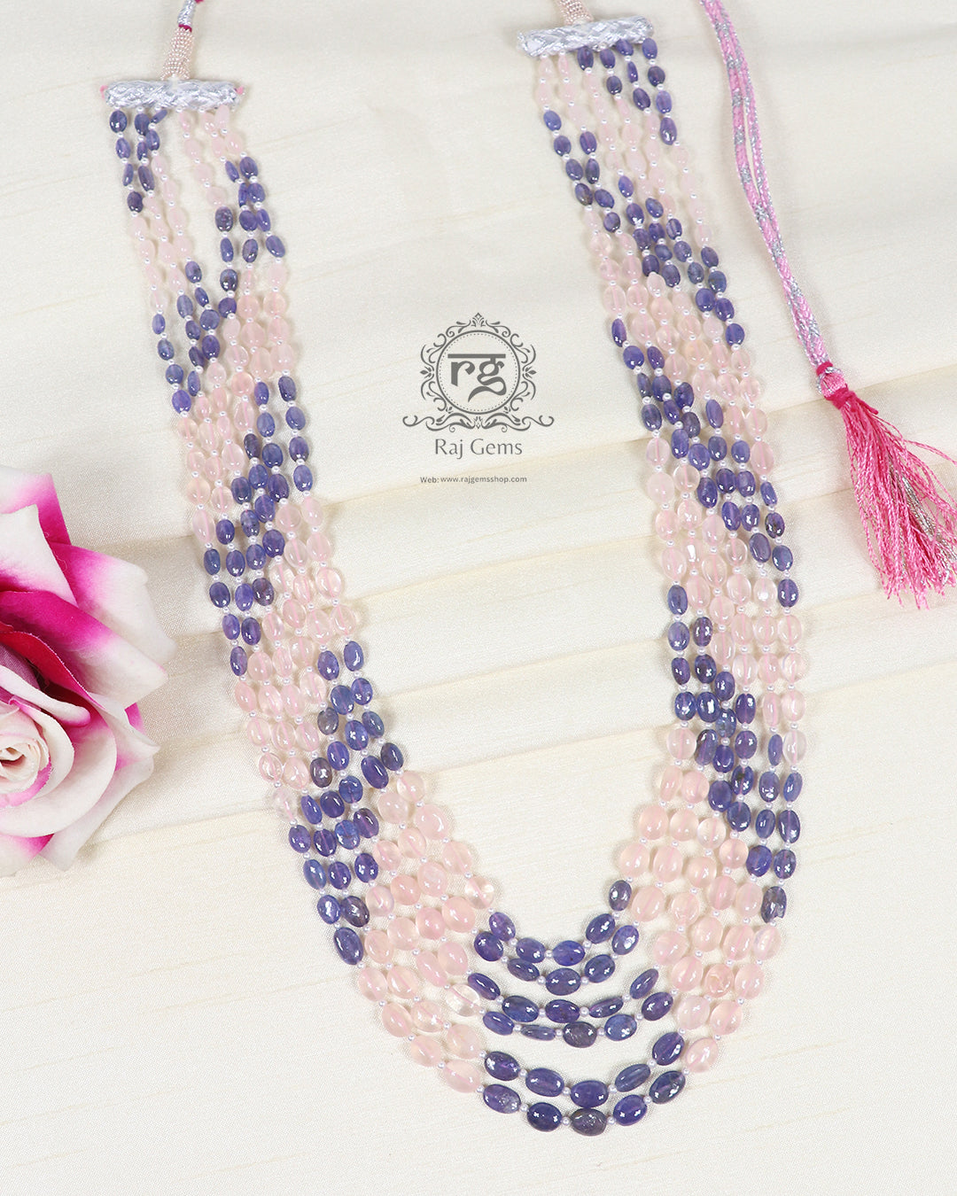 Natural Tanzanite & Rose Quartz Gemstone Beads Necklace