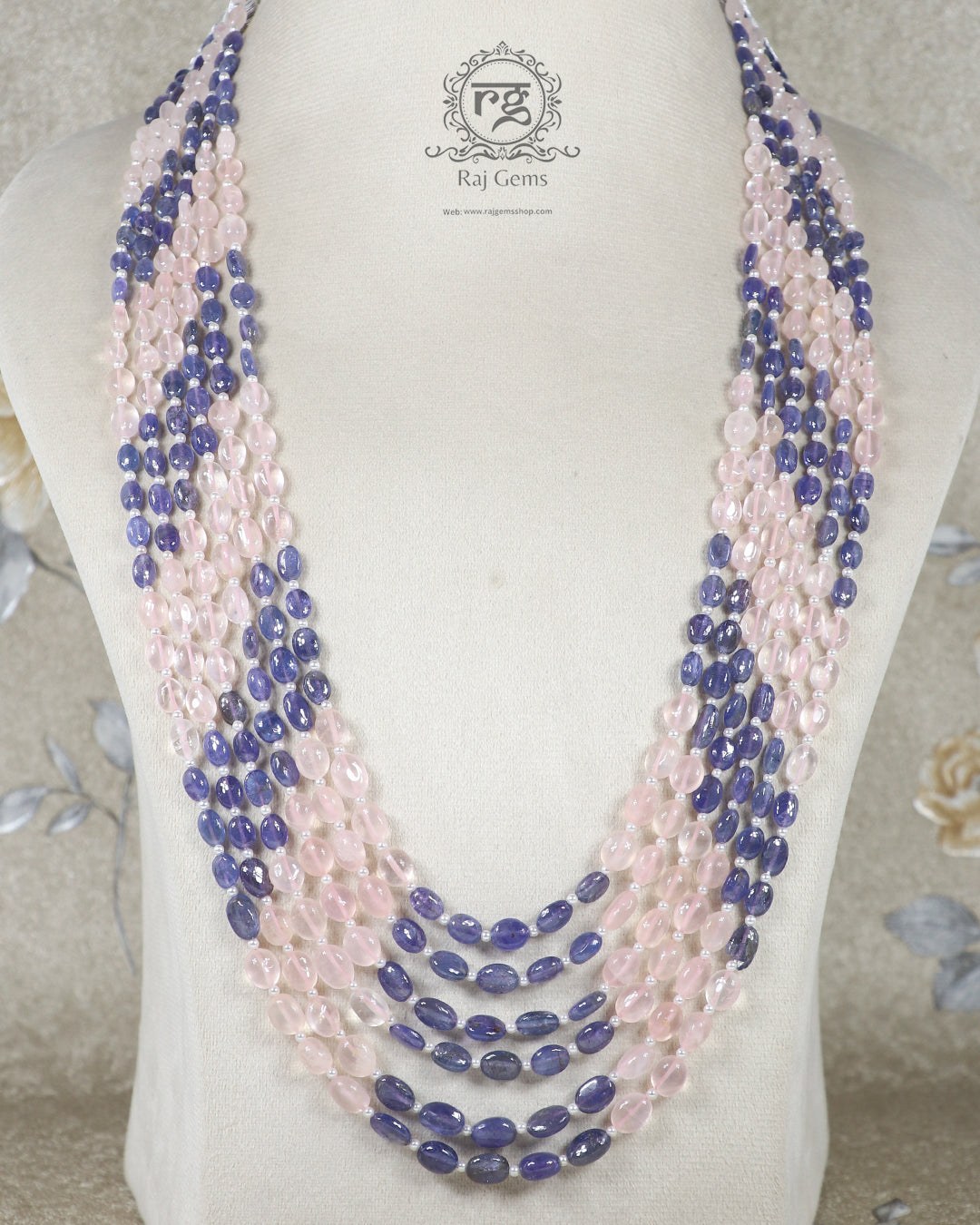 Natural Tanzanite & Rose Quartz Gemstone Beads Necklace