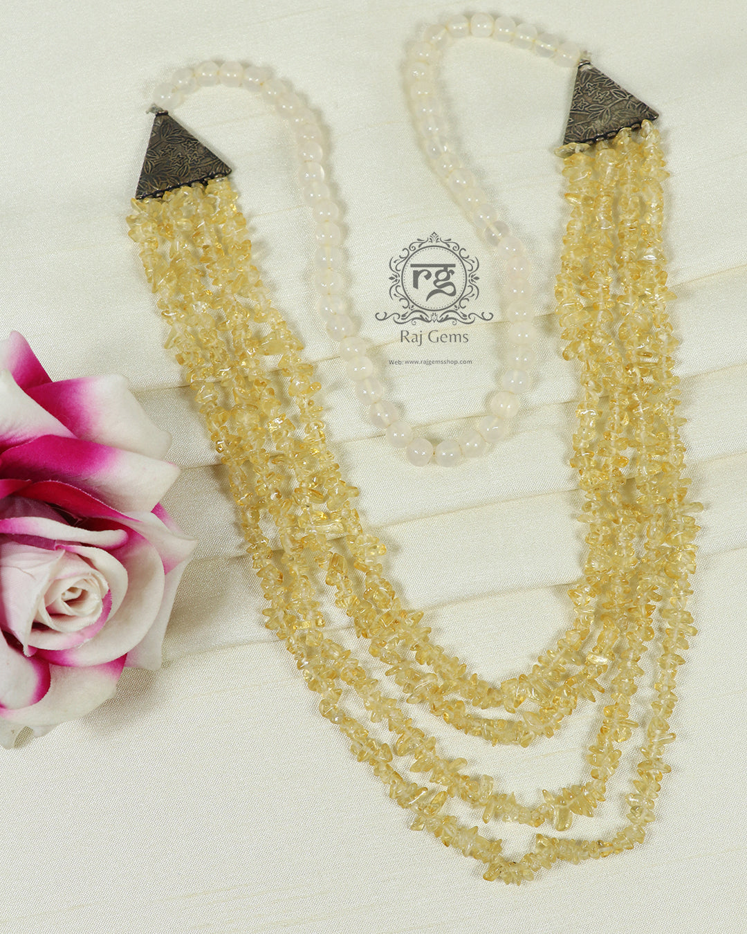 Natural Citrine Uncut Gemstone Beaded Necklace