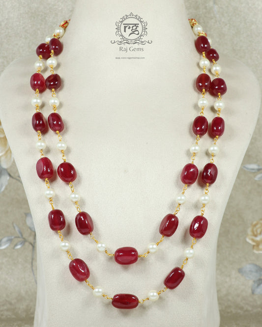 925 Silver Ruby & Pearl Gemstone Beads Necklace Jewelry