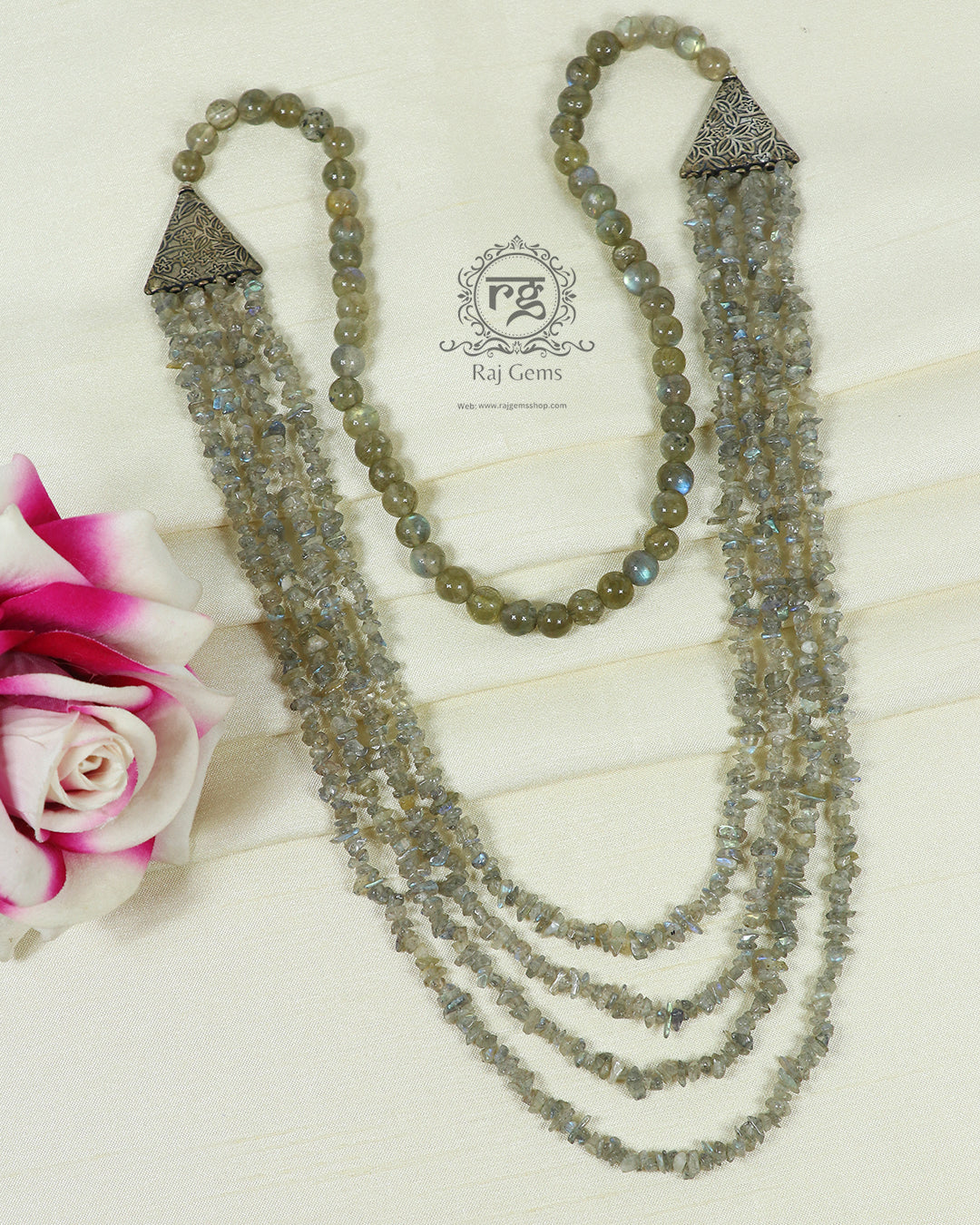 Natural Grey Labradorite Gemstone Beaded Necklace