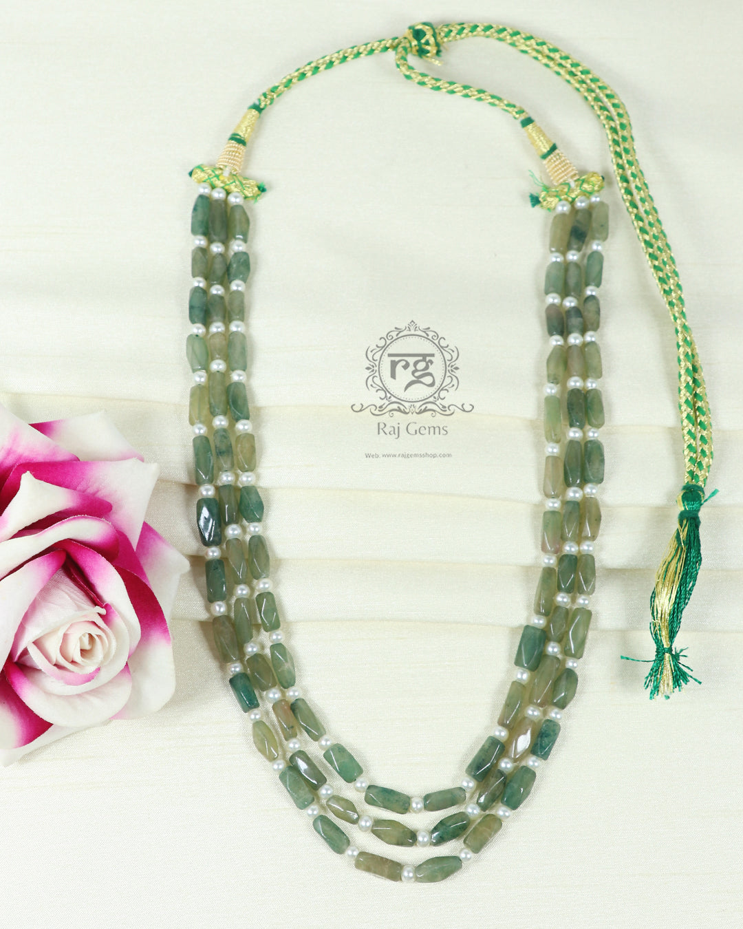 Natural Green Quartz and Pearl Gemstone beads Necklace Jewelry