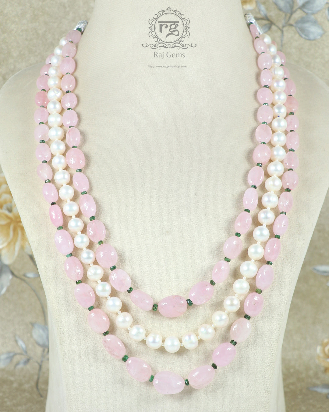 Natural Morganite and Pearl Gemstone Beads Necklace Jewelry