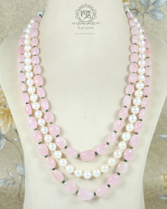 Natural Morganite and Pearl Gemstone Beads Necklace Jewelry