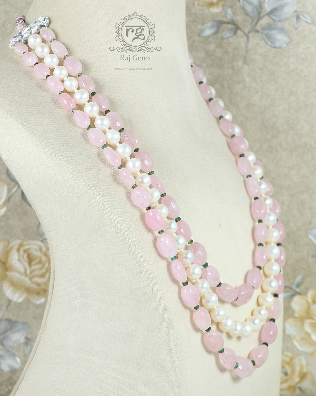 Natural Morganite and Pearl Gemstone Beads Necklace Jewelry