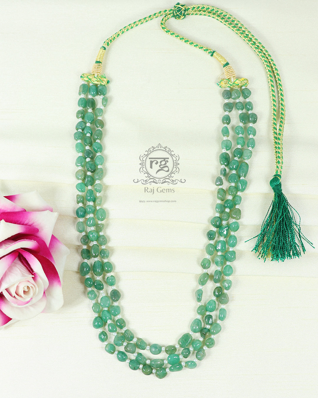 Natural Oval Green Quartz and Pearl Gemstone beads Necklace Jewelry