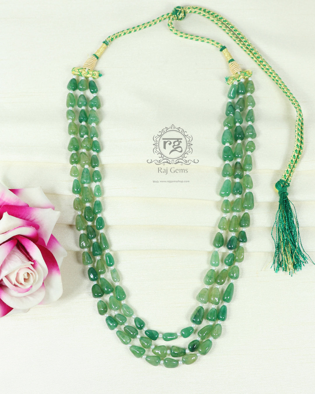 Natural Drop Green Quartz and Pearl Gemstone beads Necklace Jewelry