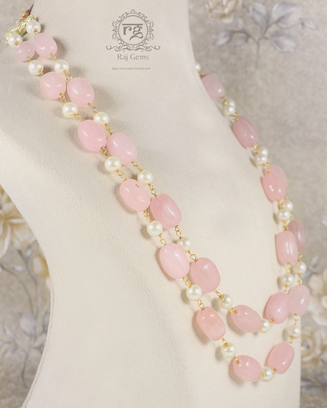 Natural Rose Quartz & Pearl Gemstone Beads Necklace Jewelry